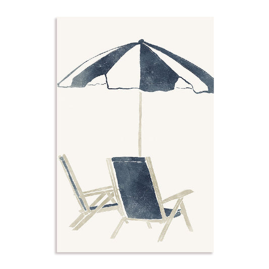 Blue Umbrella and Chairs Wall Art