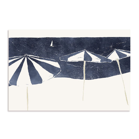 Blue Umbrellas and Sailboat Wall Art