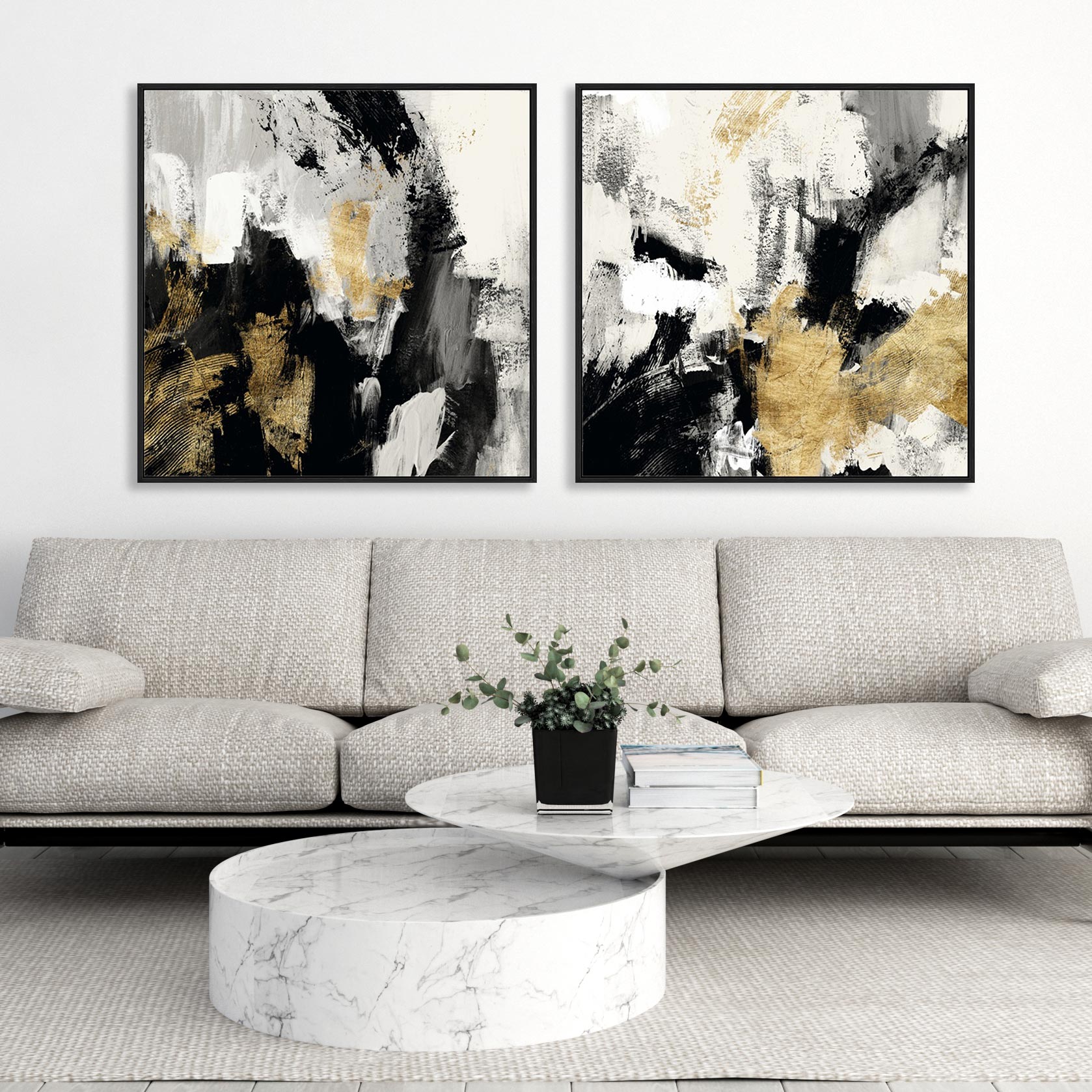 Neutral Gold Collage I and II Wall Art