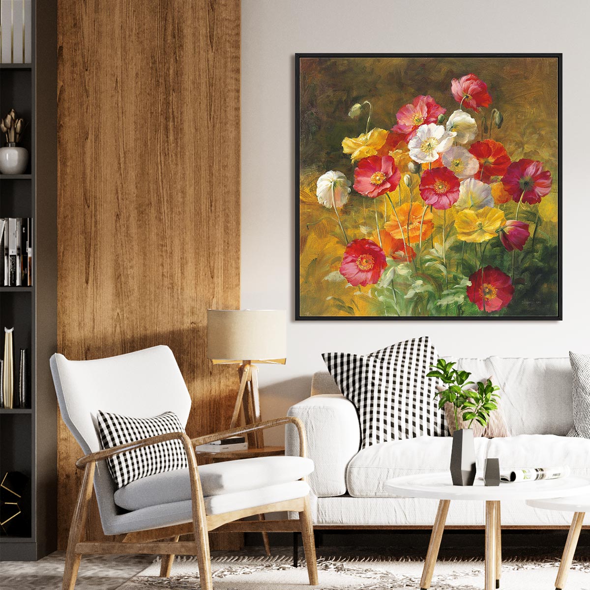 Poppies in the Field on Brown Wall Art