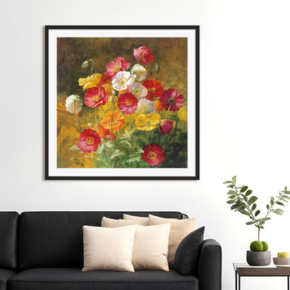 Poppies in the Field on Brown Wall Art