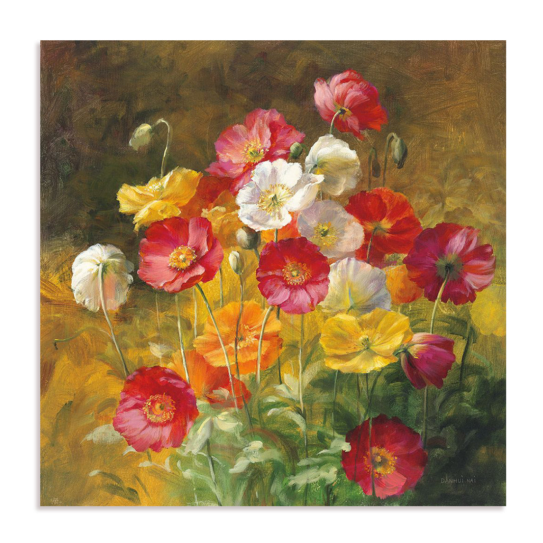 Poppies in the Field on Brown Wall Art