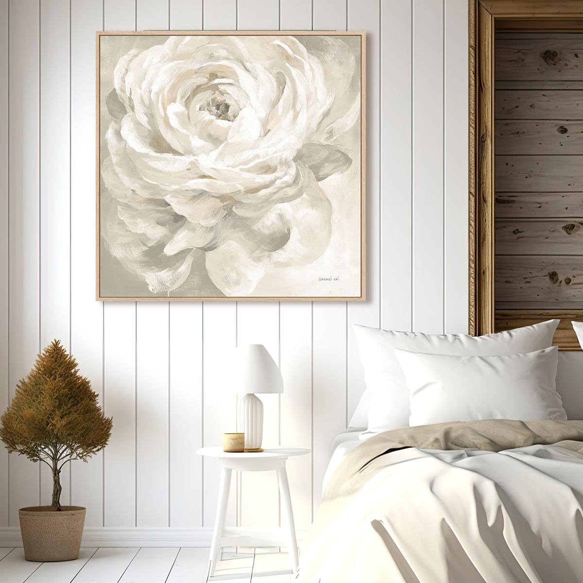 White Rose Gray Wall Art