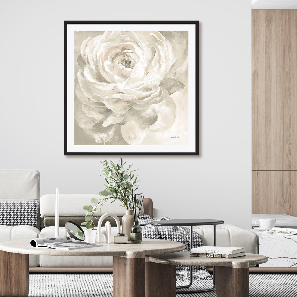 White Rose Gray Wall Art