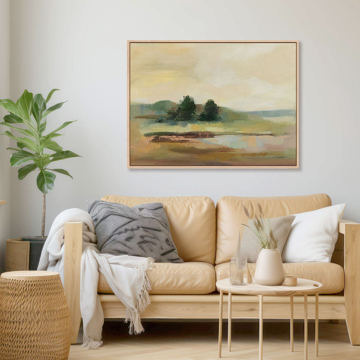 Muted Yellow Sky Art in Stretched Canvas, Framed Print Under Glass, and Gallery Wrapped Shadow Box Canvas